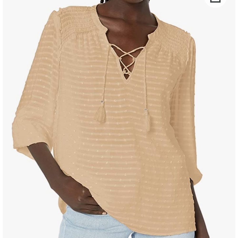 PAIGE Women's Shaylene Ruffled 3/4 Sleeve Lace Up Top small